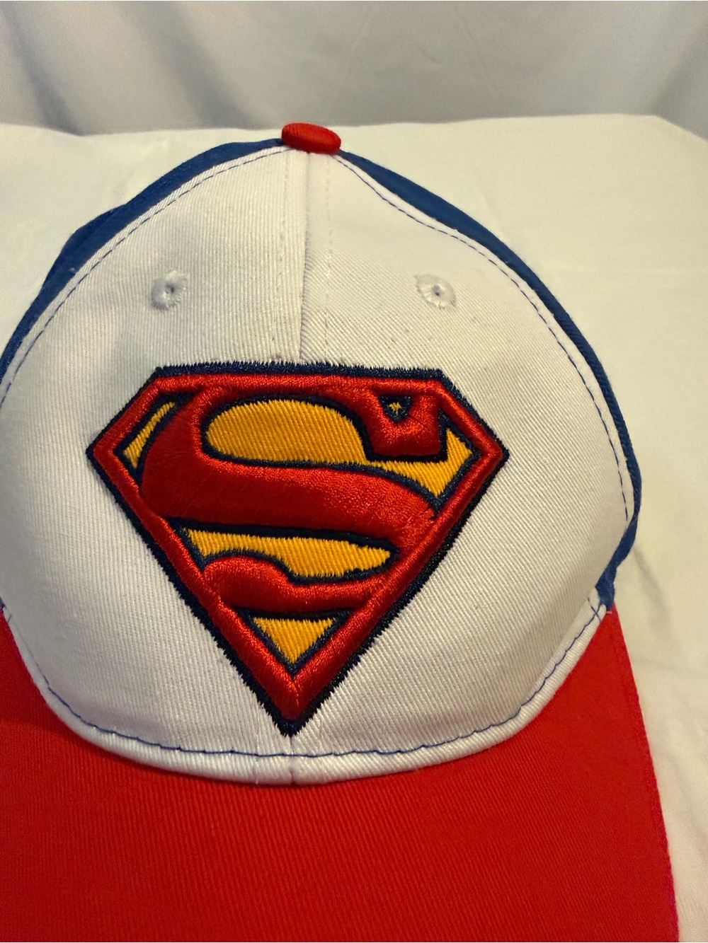 Kids Superman Logo Baseball Cap - White, Red, Blue